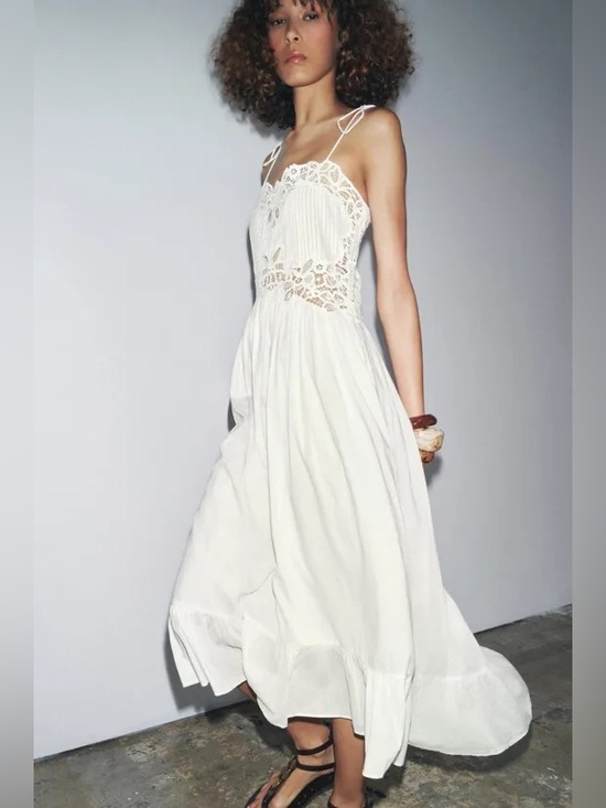 Zara Dresses & Skirts - Zara White Lace Cotton Flowy Summer Bohemian Midi Dress